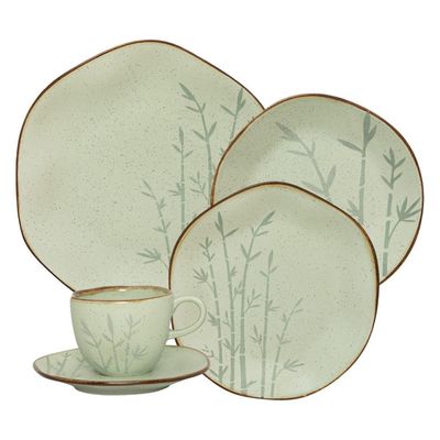 Jogo de Jantar 30 Peças Ryo Chá Bambu Porcelana Oxford