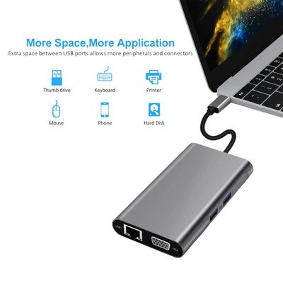 Hub Docking Station 11x1 Adaptador Type C x Lan, Hdmi, Vga, Sd, Usb 3.0, Pd e P2