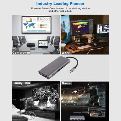 Hub Docking Station 11x1 Adaptador Type C x Lan, Hdmi, Vga, Sd, Usb 3.0, Pd e P2