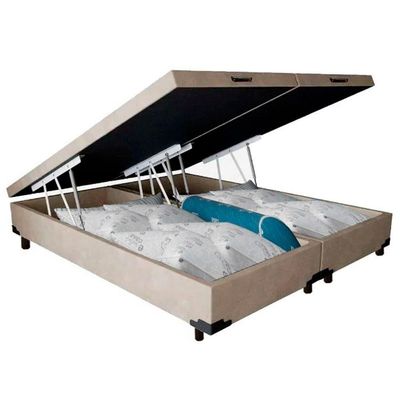 Cama Box Baú Casal Bipartido Suede Serene Bege 138x188x44