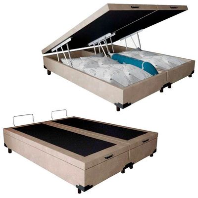 Cama Box Baú Casal Bipartido Suede Serene Bege 138x188x44