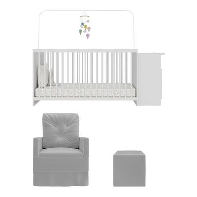 Berço Cômoda Poltrona Puff Multimóveis Mp4102 Branco/cinza