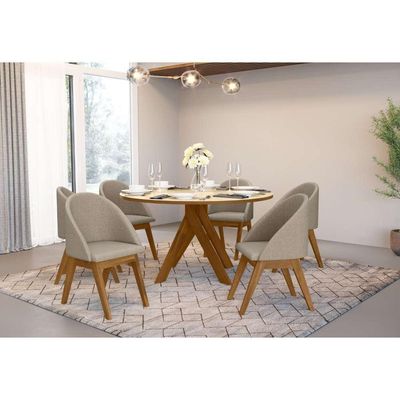 Conjunto Mesa De Jantar Mônaco Tampo Com Vidro 6 Cadeiras Isis Madetal
