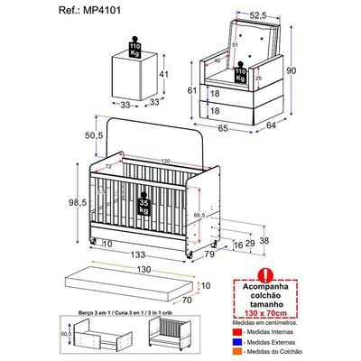 Berço Americano Puff Bambino Multimóveis Mp4101 Branco/cinza