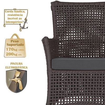 Jogo Sofá 2 Poltronas E Mesa Igapó Fendi E11 Trama Original Marrom