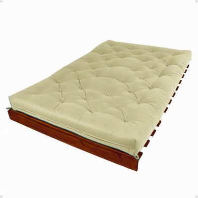 Sofá Cama Casal Futon Tokio Bege Madeira Maciça Cor Imbuia