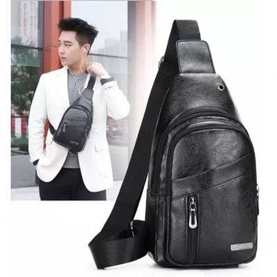 Bolsa Transversal Masculina Couro Ombro Peito Nova Pochete Preto Unissex