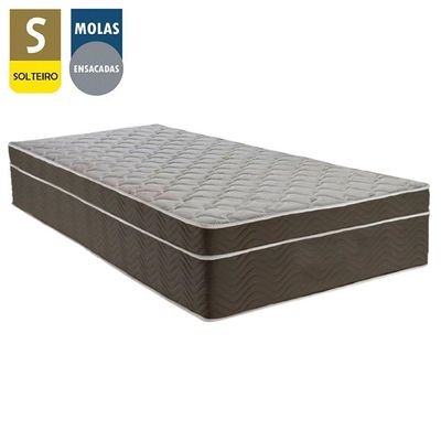 Cama Box Suede Solteiro + Colchão Serene Molas Ensacadas 88x188x65 Cinza