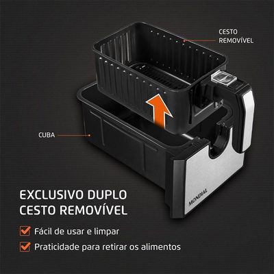 Fritadeira Air Fryer Dual Duplo Cesto 8 Litros Afd-01-bi Mondial Preto/inox 220v