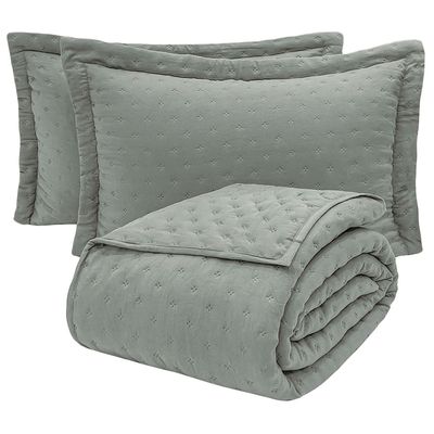 Kit Cobre Leito Colcha Ryviera King Dupla Face 3 Peças - Cinza