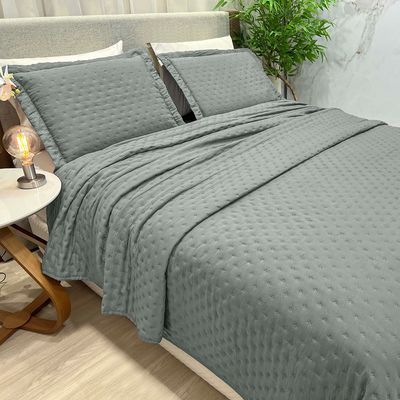 Kit Cobre Leito Colcha Ryviera King Dupla Face 3 Peças - Cinza