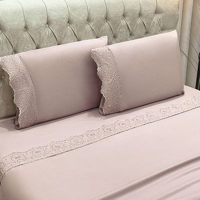 Jogo de Cama Lençol Casal Nupcial Percal 300 Fios 4 Peças - Rosê