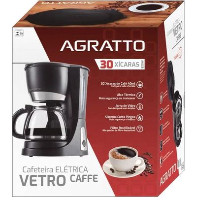 Cafeteria Elétrica Vetro Caffe 30 Xícaras 220V 820W Preta Agratto