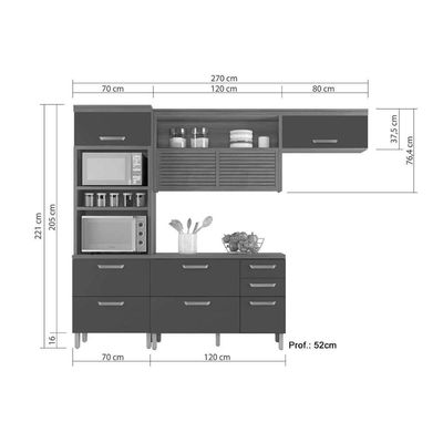 Kit Cozinha Modulada 3 Peças Princesa 1 Aéreo + Balcão + 1 Paneleiro C6p62 Freijó Off White