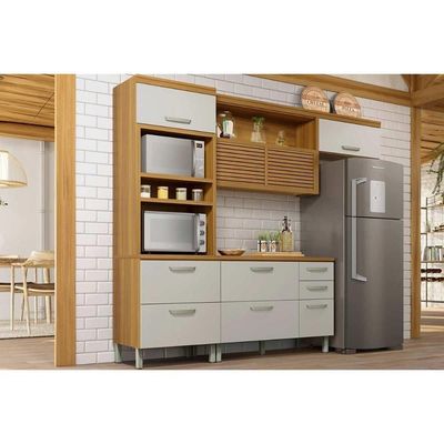 Kit Cozinha Modulada 3 Peças Princesa 1 Aéreo + Balcão + 1 Paneleiro C6p62 Freijó Off White