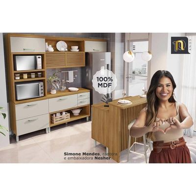 Kit Cozinha Modulada 3 Peças Princesa 1 Aéreo + Balcão + 1 Paneleiro C6p62 Freijó Off White