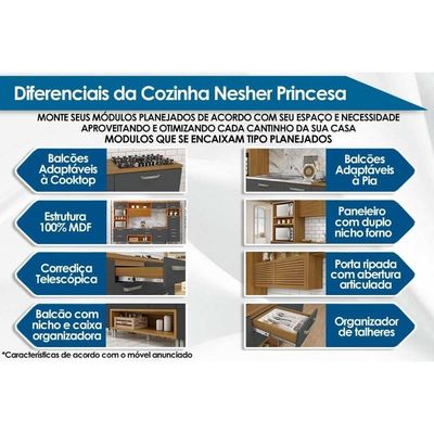 Kit Cozinha Modulada 3 Peças Princesa 1 Aéreo + Balcão + 1 Paneleiro C6p62 Freijó Off White