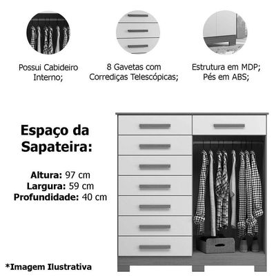 Cômoda Sapateira Alta Julieta 8 Gavetas 2 Portas Freijó Titanium