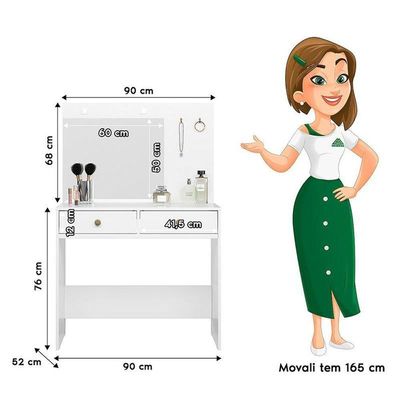 Penteadeira Camarim Ideal 2 Gavetas Branco Moval Branco