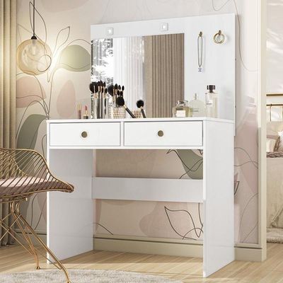 Penteadeira Camarim Ideal 2 Gavetas Branco Moval Branco