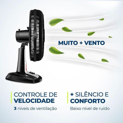 Ventilador De Mesa 40cm Mondial Vtx-40-8p-rl Turbo 8 Pas Repelente Liquido Preto Com Prata 220 V