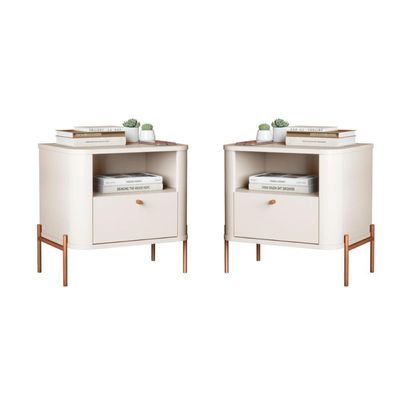Jogo De Mesa De Cabeceira Bali Off White Bronze