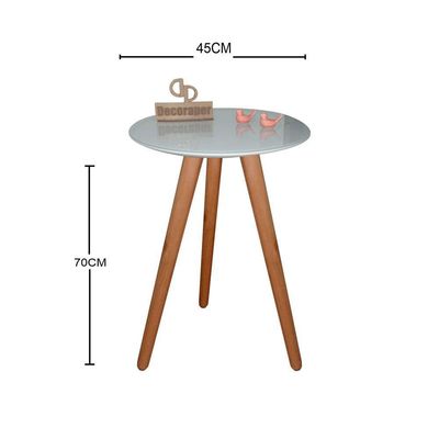 Mesa De Canto Pés Palito Amadeirado Com Tampo Vidro 45cm Off White 70cm