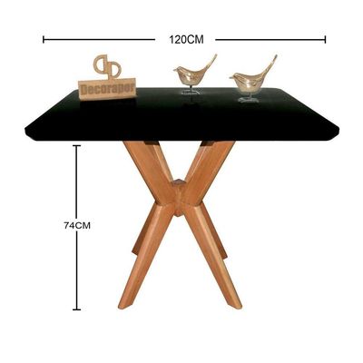 Mesa Jantar Pandora Tampo Quadrado Laca Com Vidro 120cm Preto