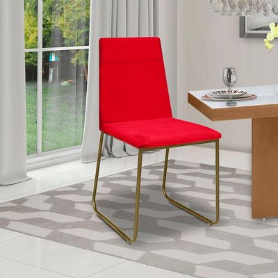 Kit 4 Cadeiras De Jantar Cozinha Industrial Lexa Veludo Élpis Móveis Vermelho Dourada