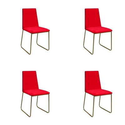 Kit 4 Cadeiras De Jantar Cozinha Industrial Lexa Veludo Élpis Móveis Vermelho Dourada