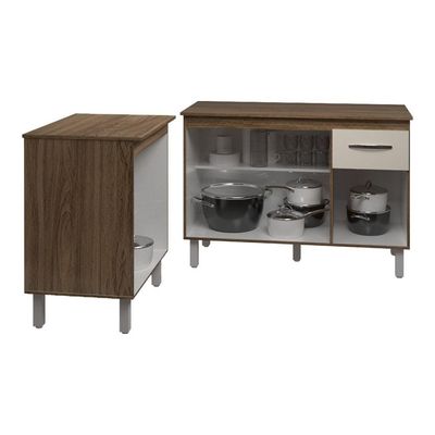 Balcão Para Microondas Ou Forno E Armário Aline 118 Cm Cozinha Gabinete Off White Com Tampo Tampão