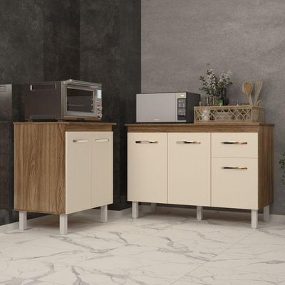 Balcão Para Microondas Ou Forno E Armário Aline 118 Cm Cozinha Gabinete Off White Com Tampo Tampão
