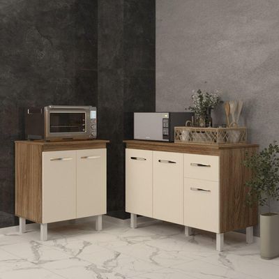 Balcão Para Microondas Ou Forno E Armário Aline 118 Cm Cozinha Gabinete Off White Com Tampo Tampão