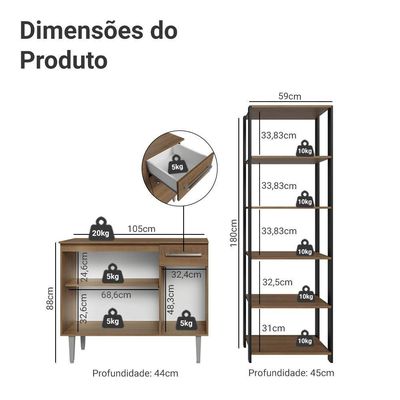 Kit Cozinha Balcão Gabinete 3 Portas 1 Gaveta E Armário Cozinha Despensa 5 Prateleiras Rustic/preto