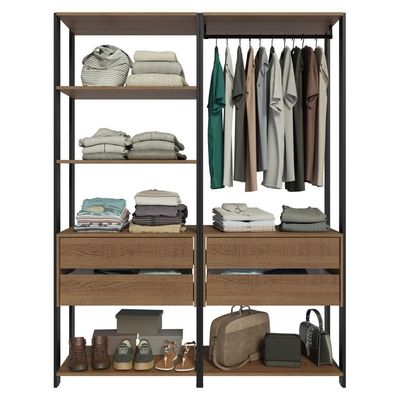 Guarda Roupa Closet Modulado 4 Gavetas 6 Prateleiras 140cm Valencia Rustic Preto