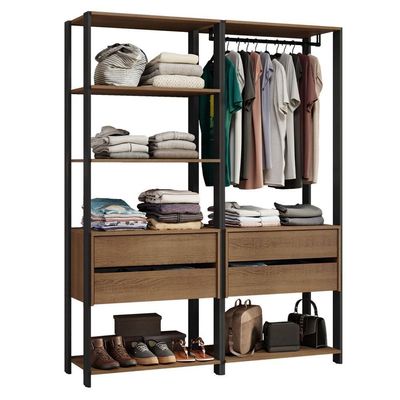 Guarda Roupa Closet Modulado 4 Gavetas 6 Prateleiras 140cm Valencia Rustic Preto