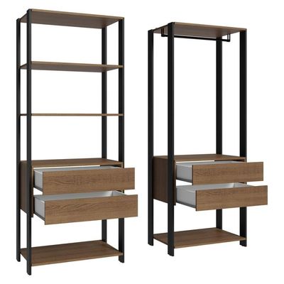 Guarda Roupa Closet Modulado 4 Gavetas 6 Prateleiras 140cm Valencia Rustic Preto