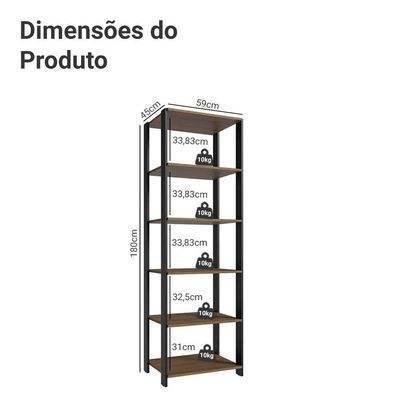 Armário Estante Multiuso Organizador Despensa 5 Prateleiras 59cm Rustic/preto Madesa