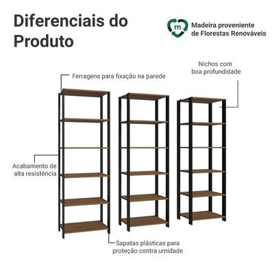Armário Estante Multiuso Organizador Despensa 15 Prateleiras 177cm Rustic/preto Madesa