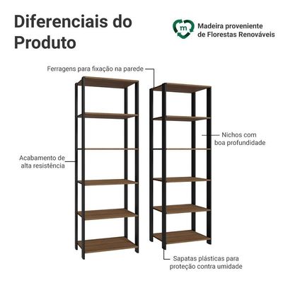 Armário Estante Multiuso Organizador Despensa 10 Prateleiras 118cm Rustic/preto Madesa