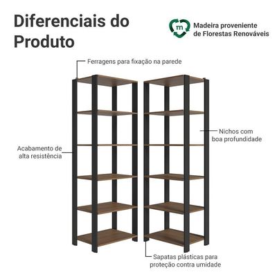 Armário Estante Multiuso Organizador Despensa De Canto 10 Prateleiras 118cm Rustic/preto Madesa
