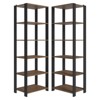 Armário Estante Multiuso Organizador Despensa De Canto 10 Prateleiras 118cm Rustic/preto Madesa