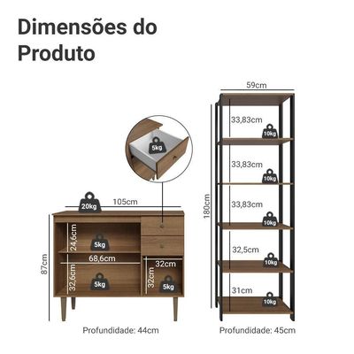 Kit Cozinha Balcão Gabinete 3 Portas 2 Gavetas E Armário Cozinha Despensa 5 Prateleiras Rustic/preto