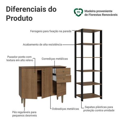 Kit Cozinha Balcão Gabinete 3 Portas 2 Gavetas E Armário Cozinha Despensa 5 Prateleiras Rustic/preto