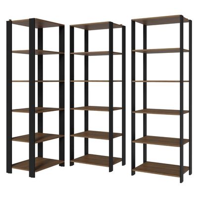 Armário Estante Multiuso Organizador Despensa De Canto 15 Prateleiras 177cm Rustic/preto Madesa