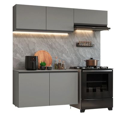 Armário De Cozinha Compacta Suspenso 200cm Cinza Nice Madesa 02 Cinza