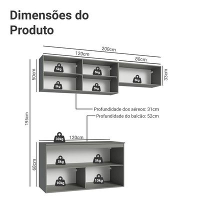 Armário De Cozinha Compacta Suspenso 200cm Cinza Nice Madesa 02 Cinza