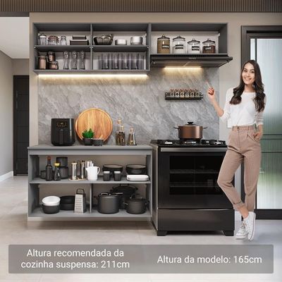 Armário De Cozinha Compacta Suspenso 200cm Cinza Nice Madesa 02 Cinza