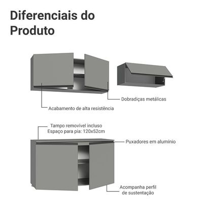 Armário De Cozinha Compacta Suspenso 200cm Cinza Nice Madesa 02 Cinza