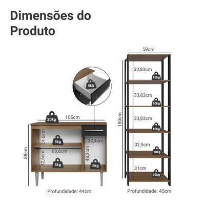 Kit Cozinha Balcão Gabinete 3 Portas 1 Gaveta E Armário Cozinha Despensa 5 Prateleiras Preto/rustic
